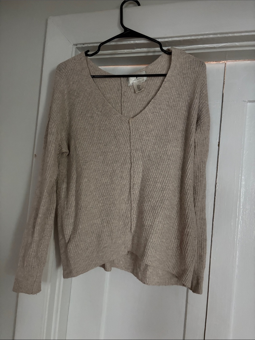 ruby moon Ribbed V-Neck Sweater in Light Beige